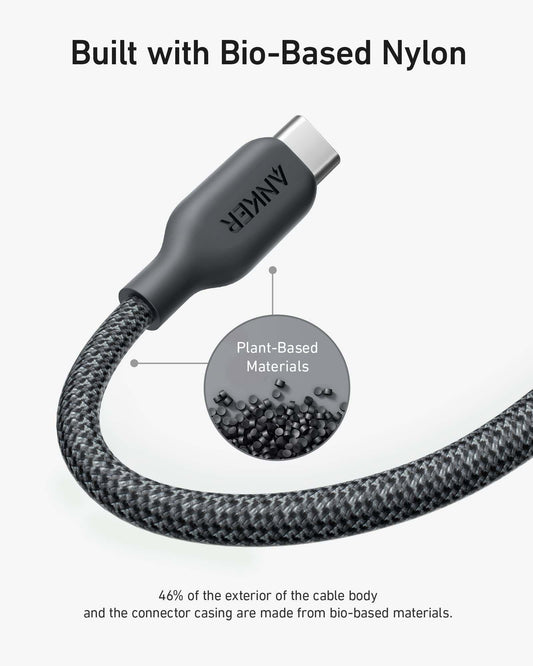Anker 10ft USB C to USB C cable with bio-based nylon, 240W fast charging, durable and compatible with multiple devices