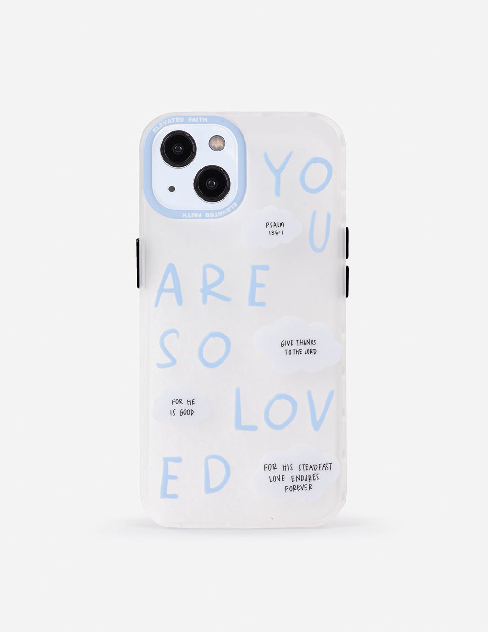 Blue You Are So Loved Frosted iPhone case with protective design and John 3:16 scripture text
