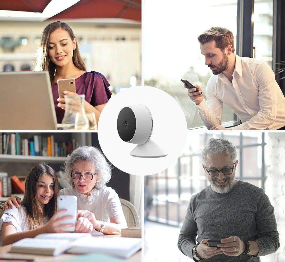 1080P IP Wifi Camera indoor baby monitor with adjustable alerts, reliable WiFi, cloud and local storage, white mini camera with 140° viewing angle and infrared night vision