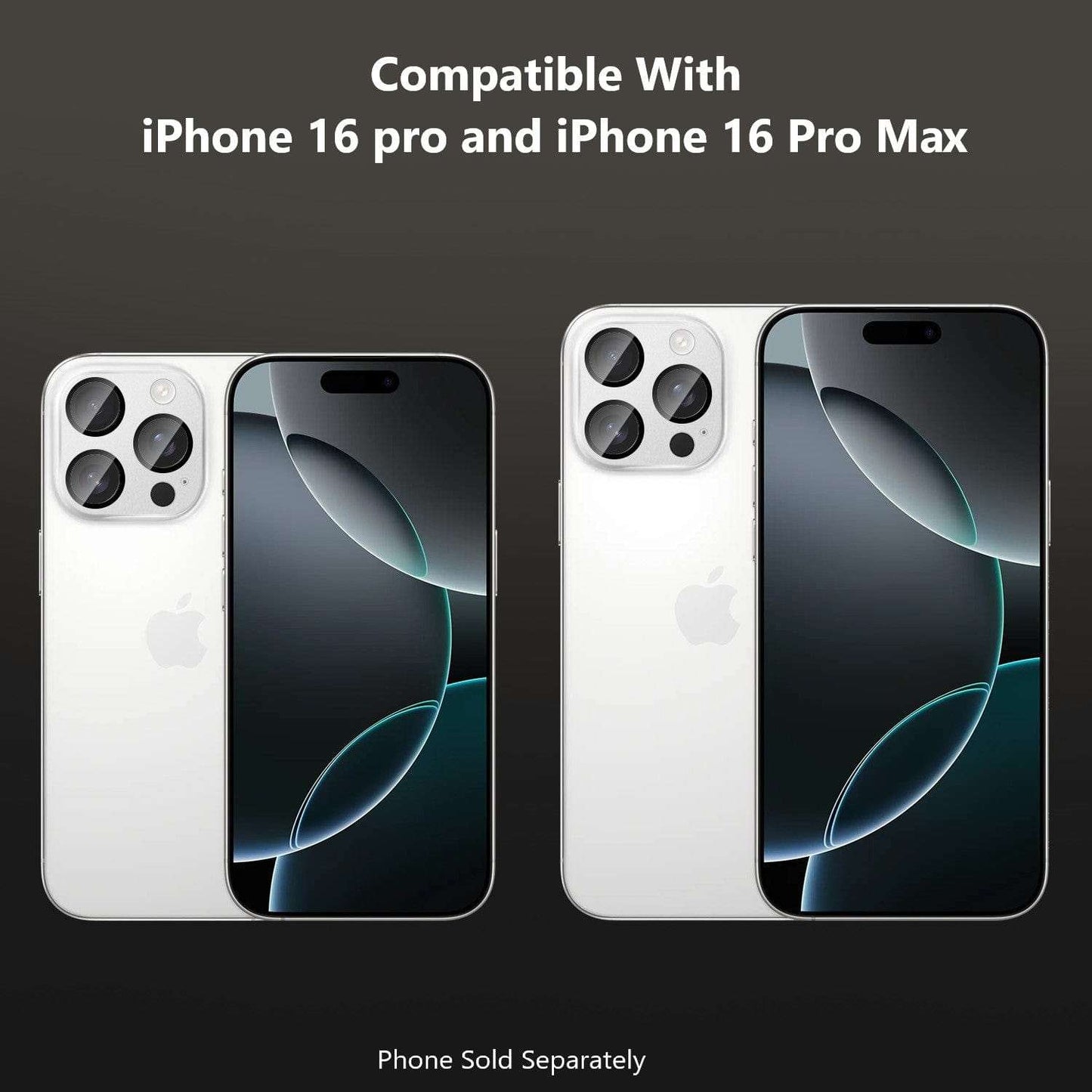 Two-pack SaharaCase camera lens protectors for iPhone 16 Pro and Pro Max with accessories