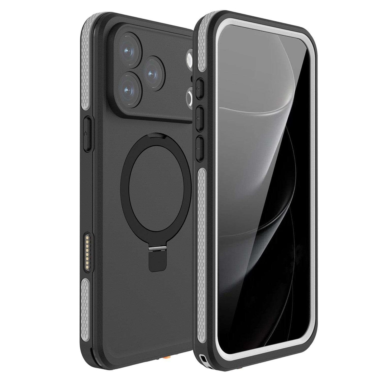 iPhone 17 Pro Max Waterproof Case with built-in kickstand and clear protective design