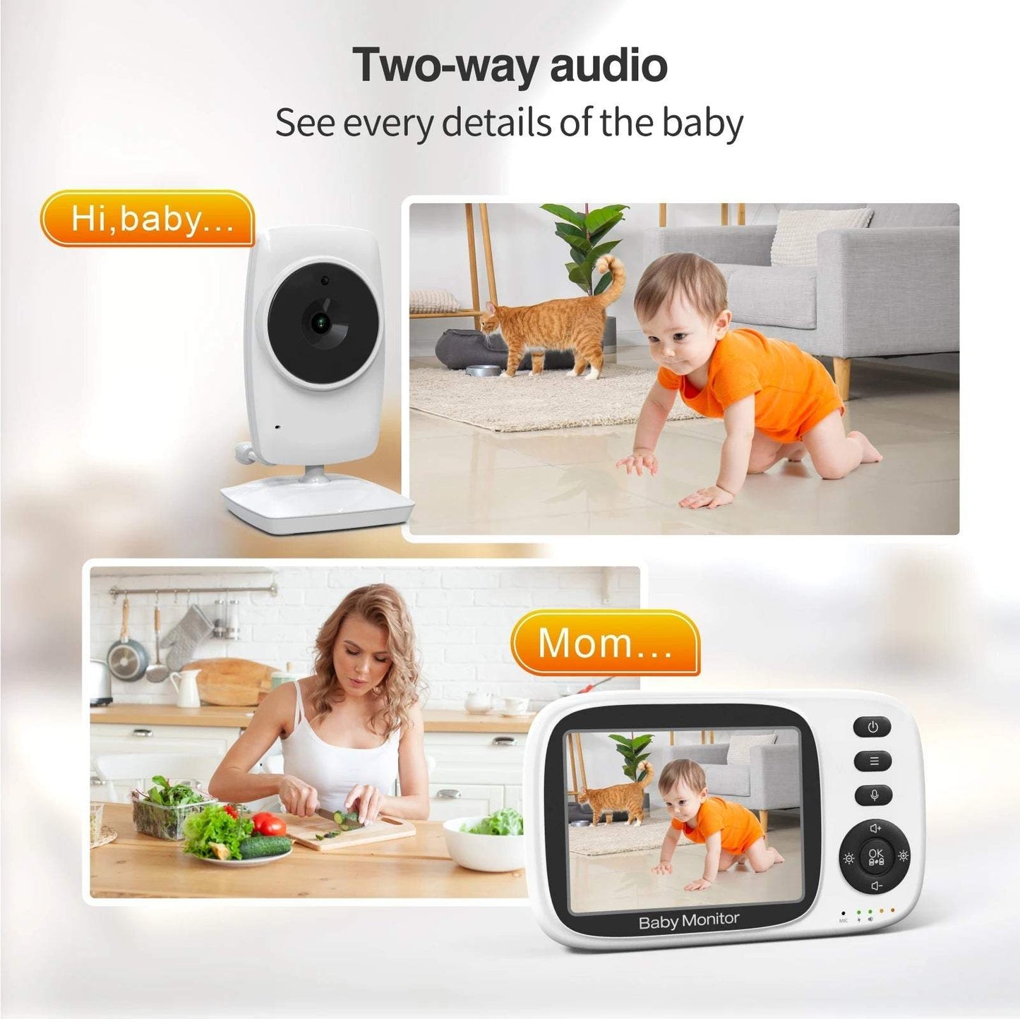 Baby monitor surveillance camera with 3.2-inch IPS screen for clear baby monitoring and two-way communication