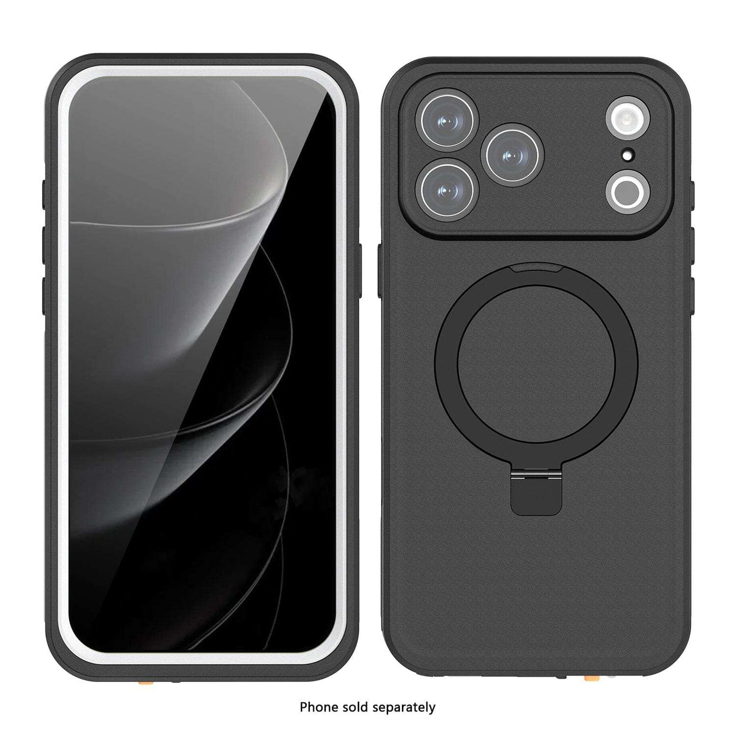 iPhone 17 Pro Max waterproof case with built-in kickstand and clear protective design