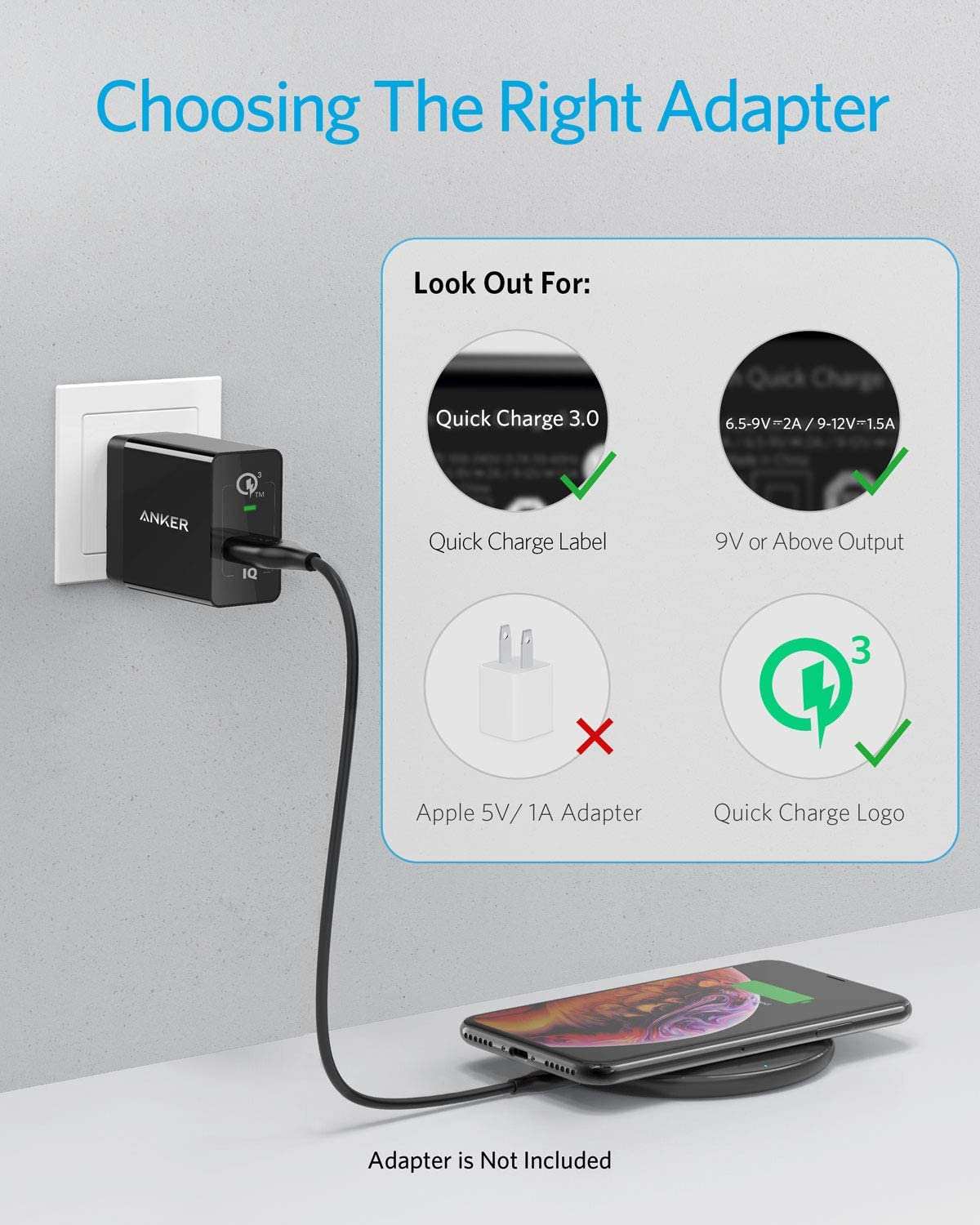 Anker PowerWave wireless charger pad for convenient, universal, through-case charging of phones and earbuds.
