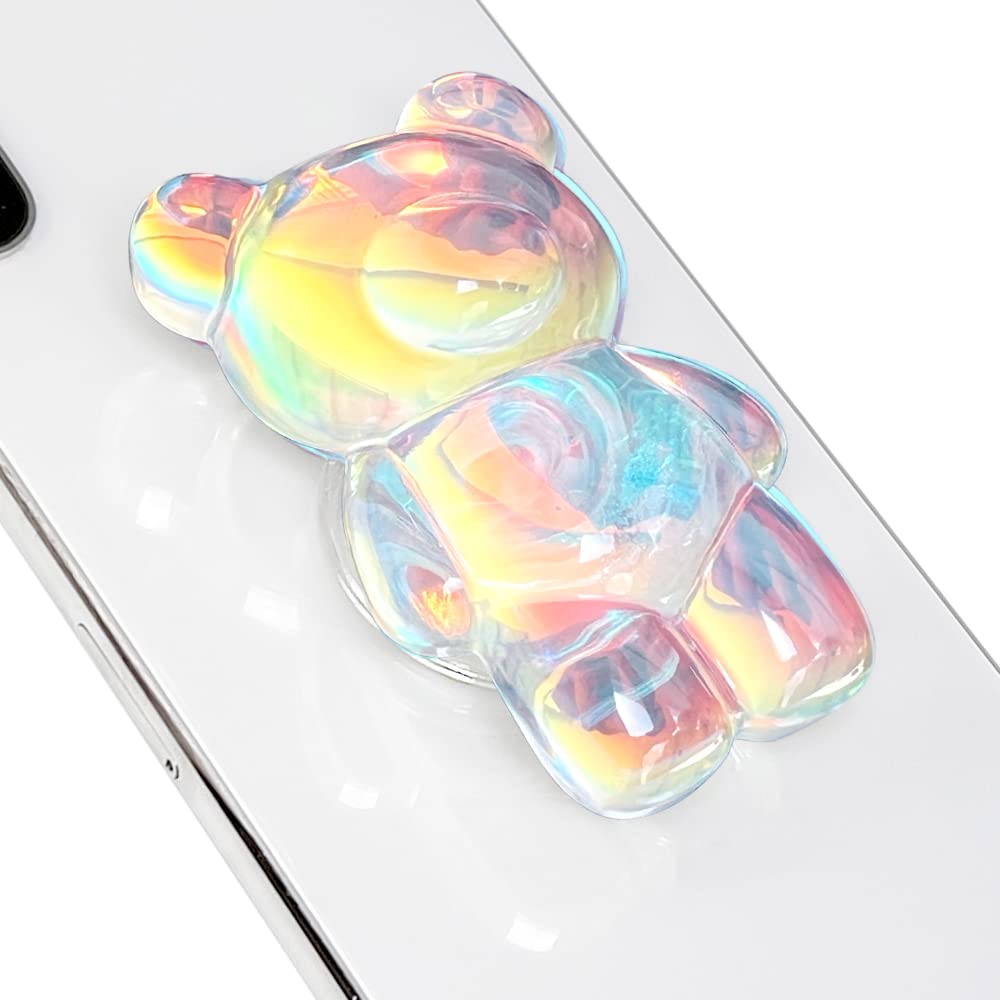 On The Grip Magnetic 3D Gummy Bear Style Expandable Collapsible Mobile Phone Grip Stand Holder for Smartphone Tablet Cell Phone Accessory (Matte Holographic)