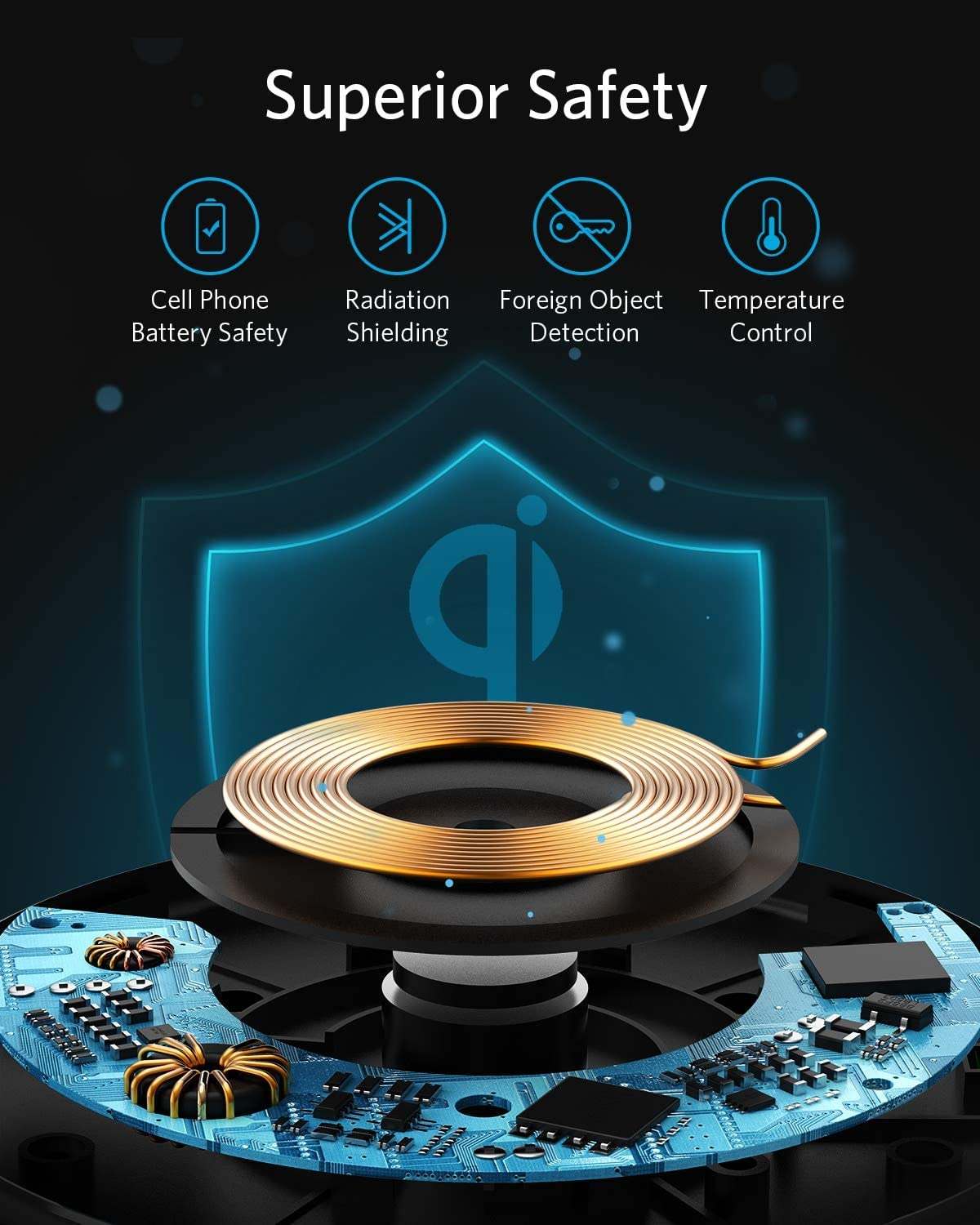 Anker Wireless Charger Pad with 10W fast charging and universal compatibility for phones and earbuds