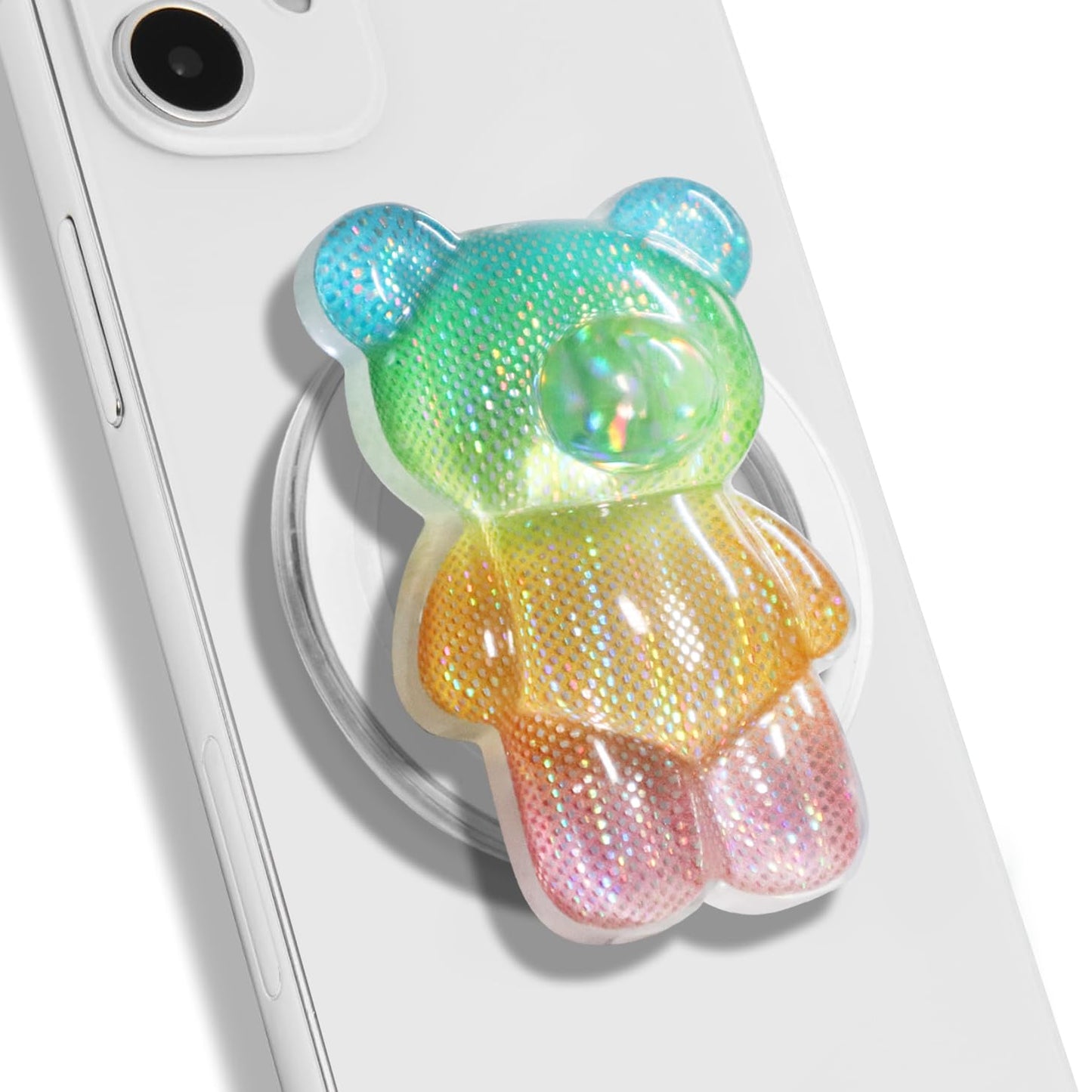 On The Grip Magnetic 3D Gummy Bear Style Expandable Collapsible Mobile Phone Grip Stand Holder for Smartphone Tablet Cell Phone Accessory (Matte Holographic)