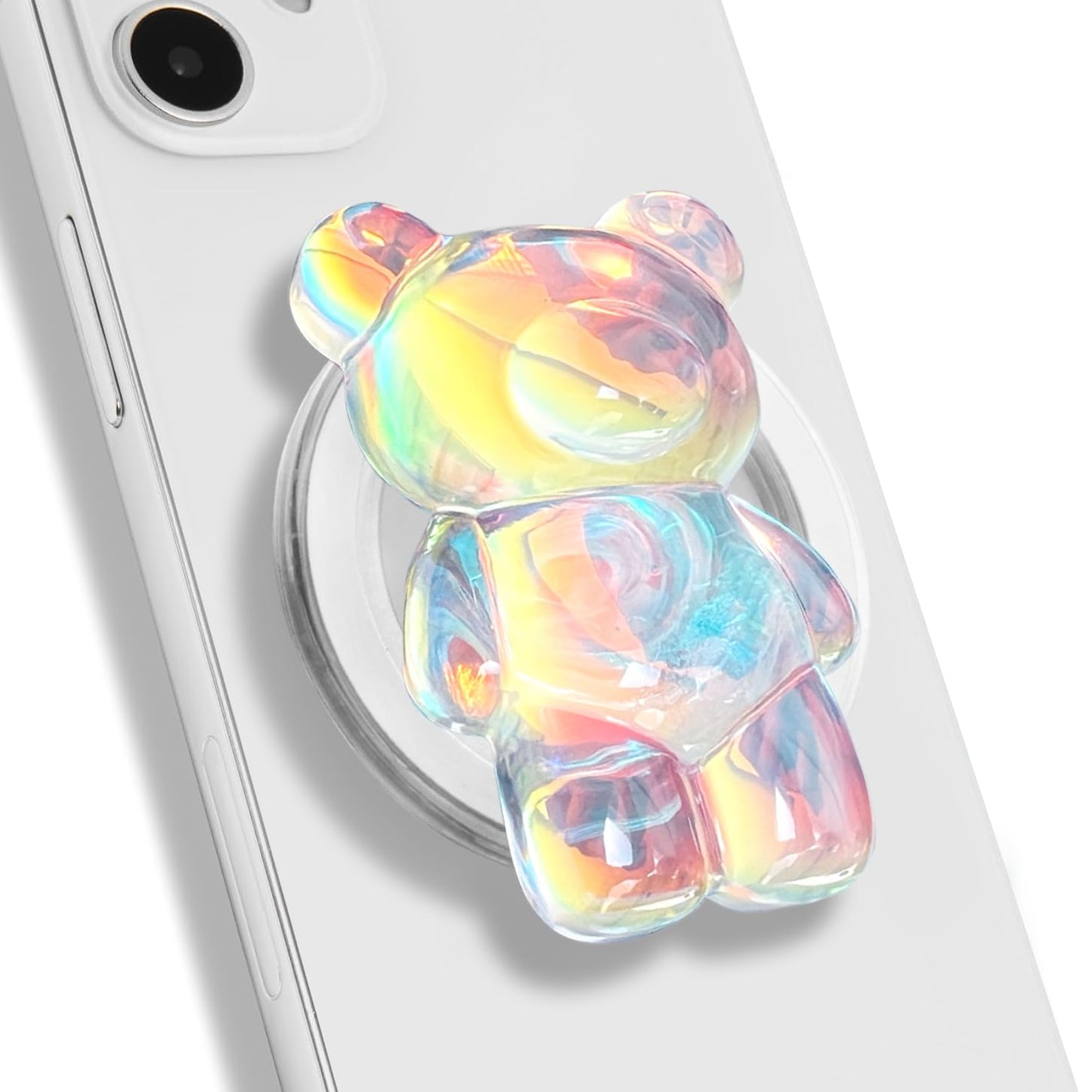 On The Grip Magnetic 3D Gummy Bear Style Expandable Collapsible Mobile Phone Grip Stand Holder for Smartphone Tablet Cell Phone Accessory (Matte Holographic)