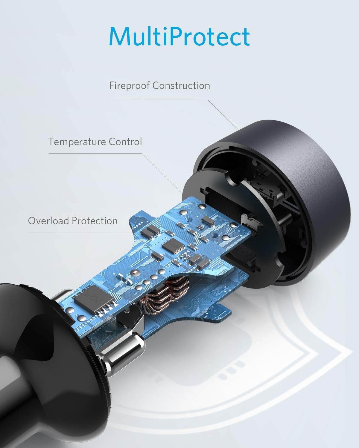 Duo USB-C car charger with dual ports and compact design for fast, universal charging