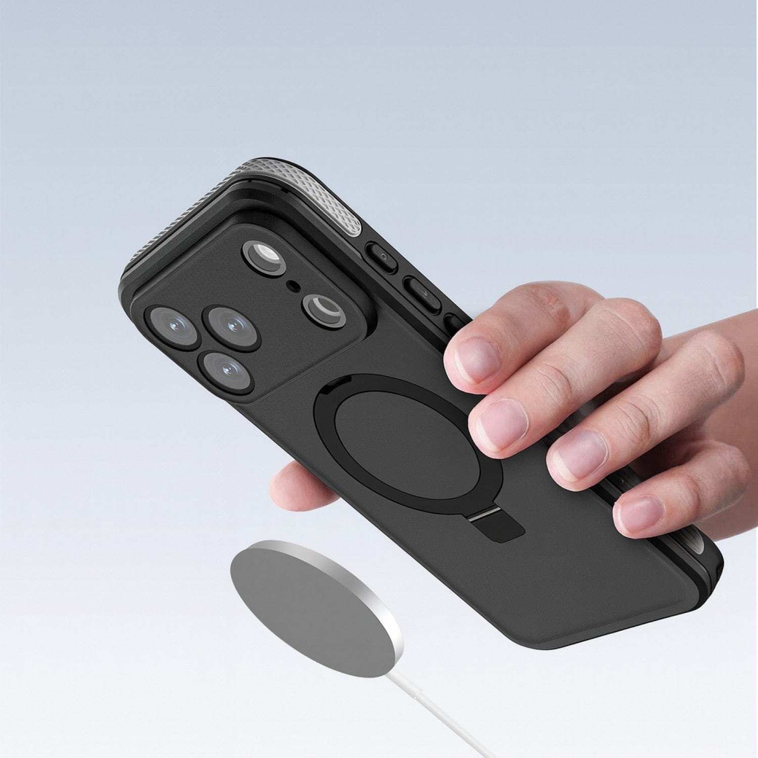 iPhone 17 Pro Max Waterproof Case with built-in MagSafe kickstand and clear protective design