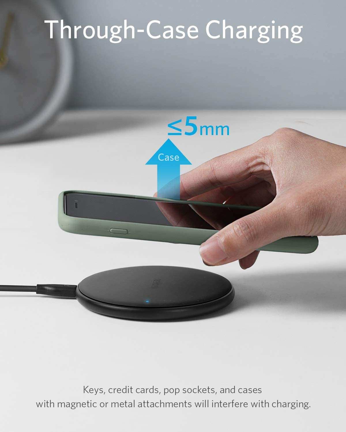 Anker PowerWave Wireless Charger Pad with fast charging and universal compatibility for smartphones and earbuds