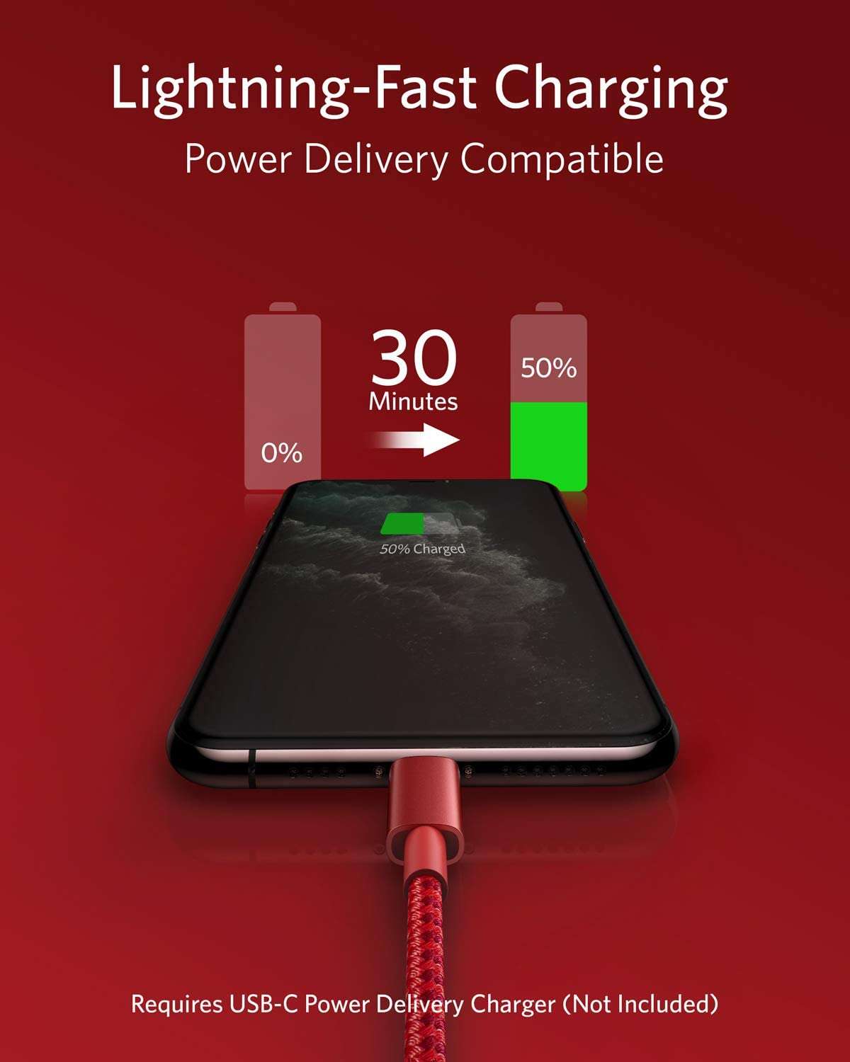 Anker USB-C to Lightning Cable with nylon exterior and fast charging compatibility