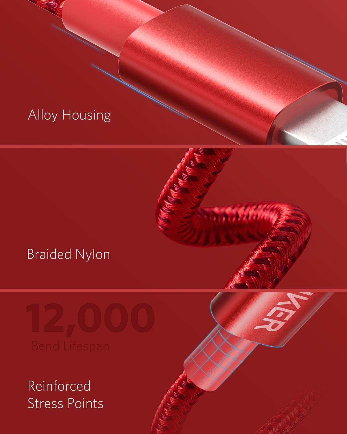Anker USB-C to Lightning Cable with nylon exterior and MFi certification for fast charging iPhones