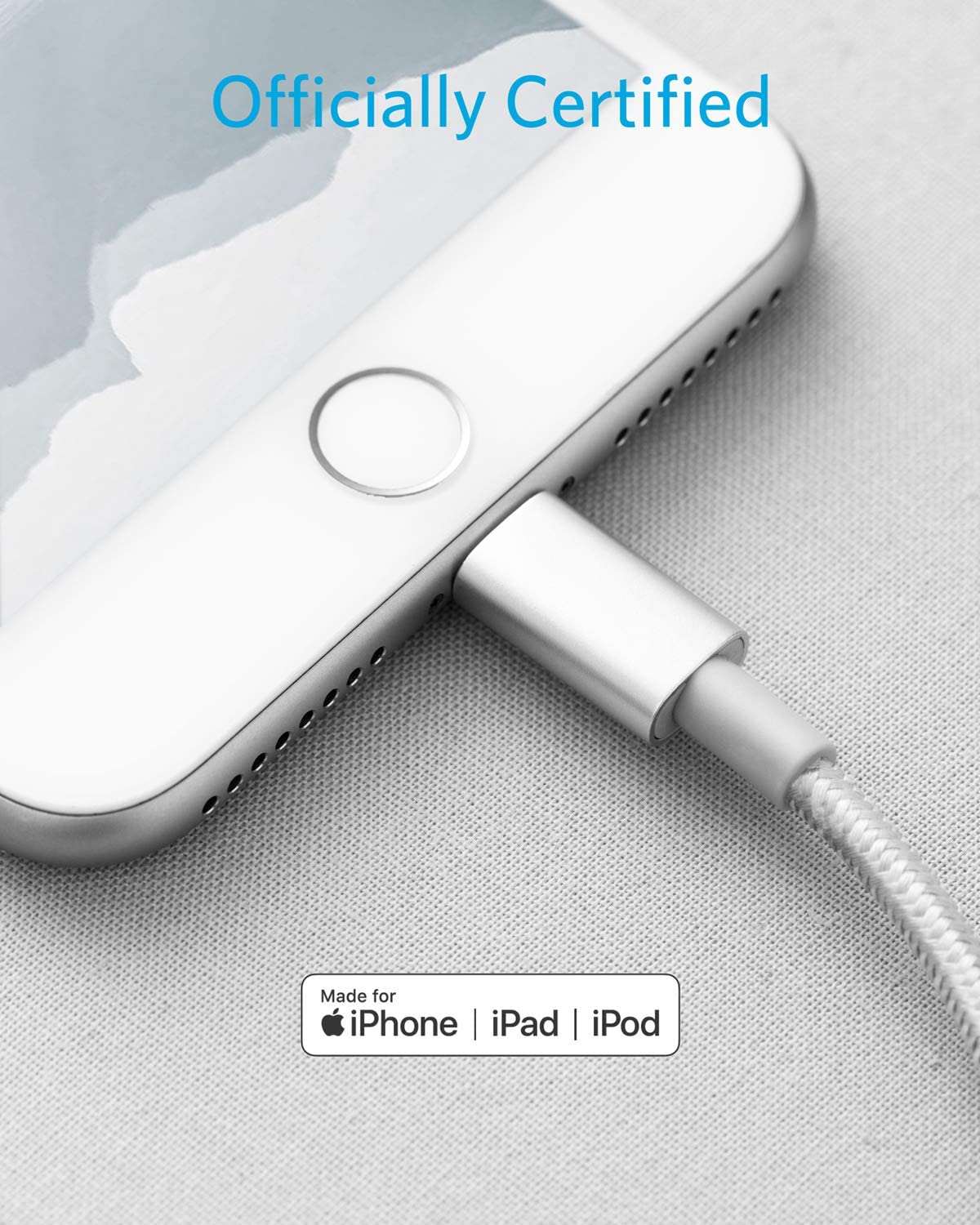 Anker USB-C to Lightning Cable with nylon exterior and MFi certification for fast charging iPhone devices