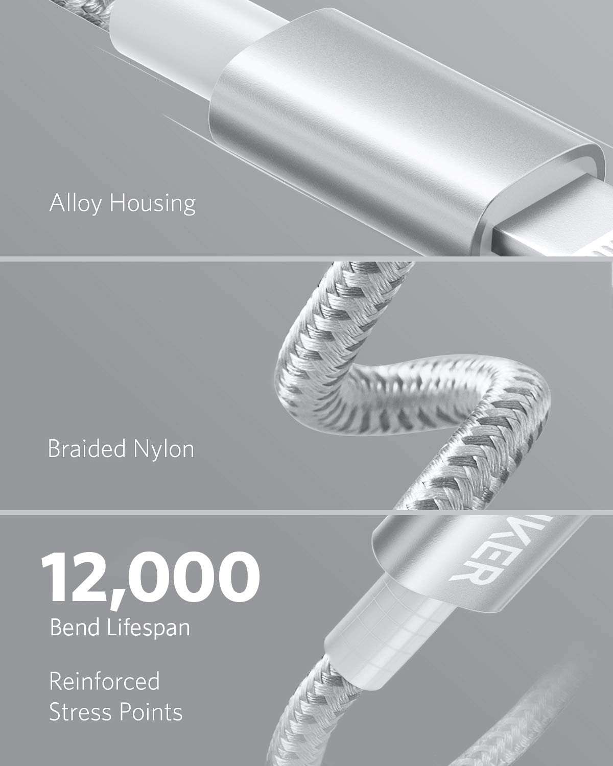 Anker USB-C to Lightning Cable with nylon exterior and MFi certification for fast charging iPhone devices