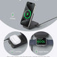 Foldable 3-in-1 wireless charging station with 15W fast charging for iPhone, AirPods, and Apple Watch