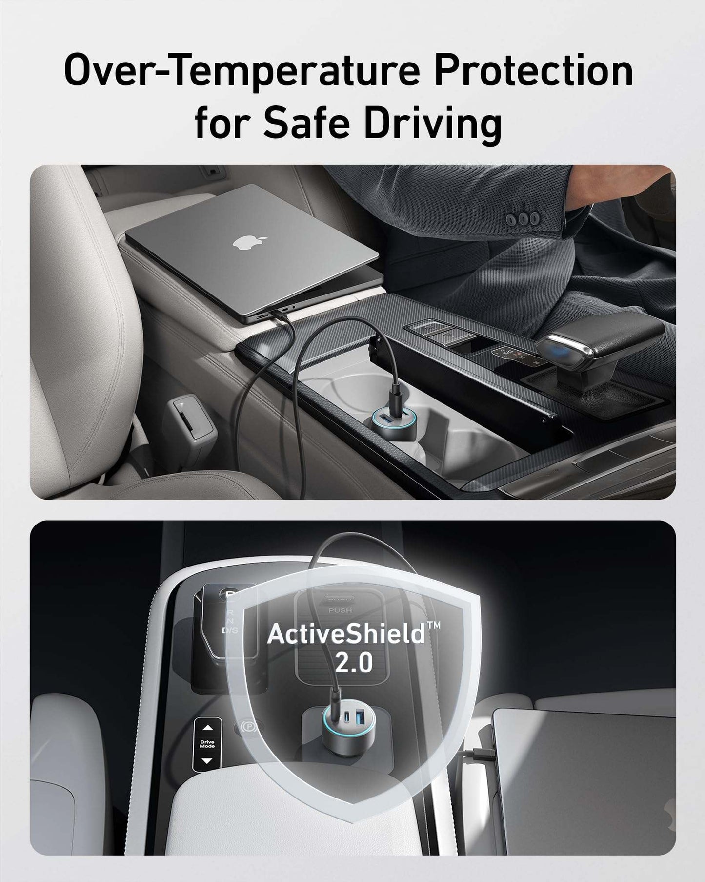 67W Anker car charger with dual USB-C and USB-A ports for simultaneous fast charging