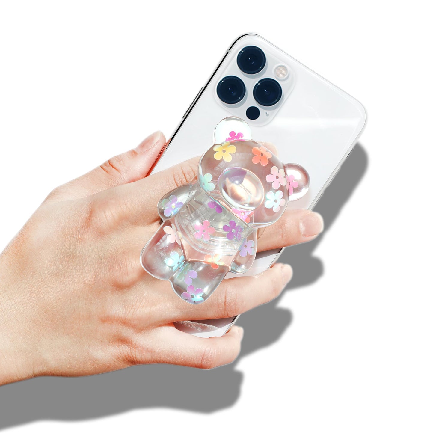 On The Grip Magnetic 3D Gummy Bear Style Expandable Collapsible Mobile Phone Grip Stand Holder for Smartphone Tablet Cell Phone Accessory (Matte Holographic)