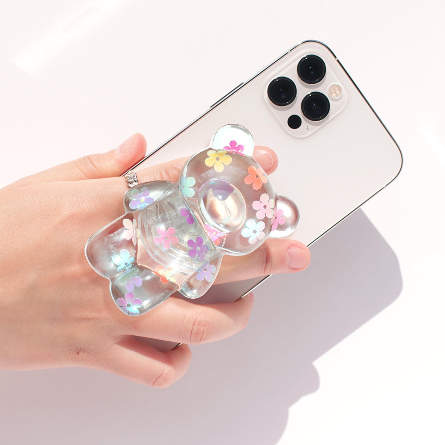 On The Grip Magnetic 3D Gummy Bear Style Expandable Collapsible Mobile Phone Grip Stand Holder for Smartphone Tablet Cell Phone Accessory (Matte Holographic)