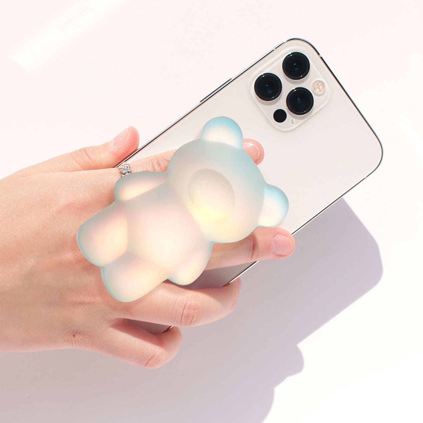 On The Grip Magnetic 3D Gummy Bear Style Expandable Collapsible Mobile Phone Grip Stand Holder for Smartphone Tablet Cell Phone Accessory (Matte Holographic)