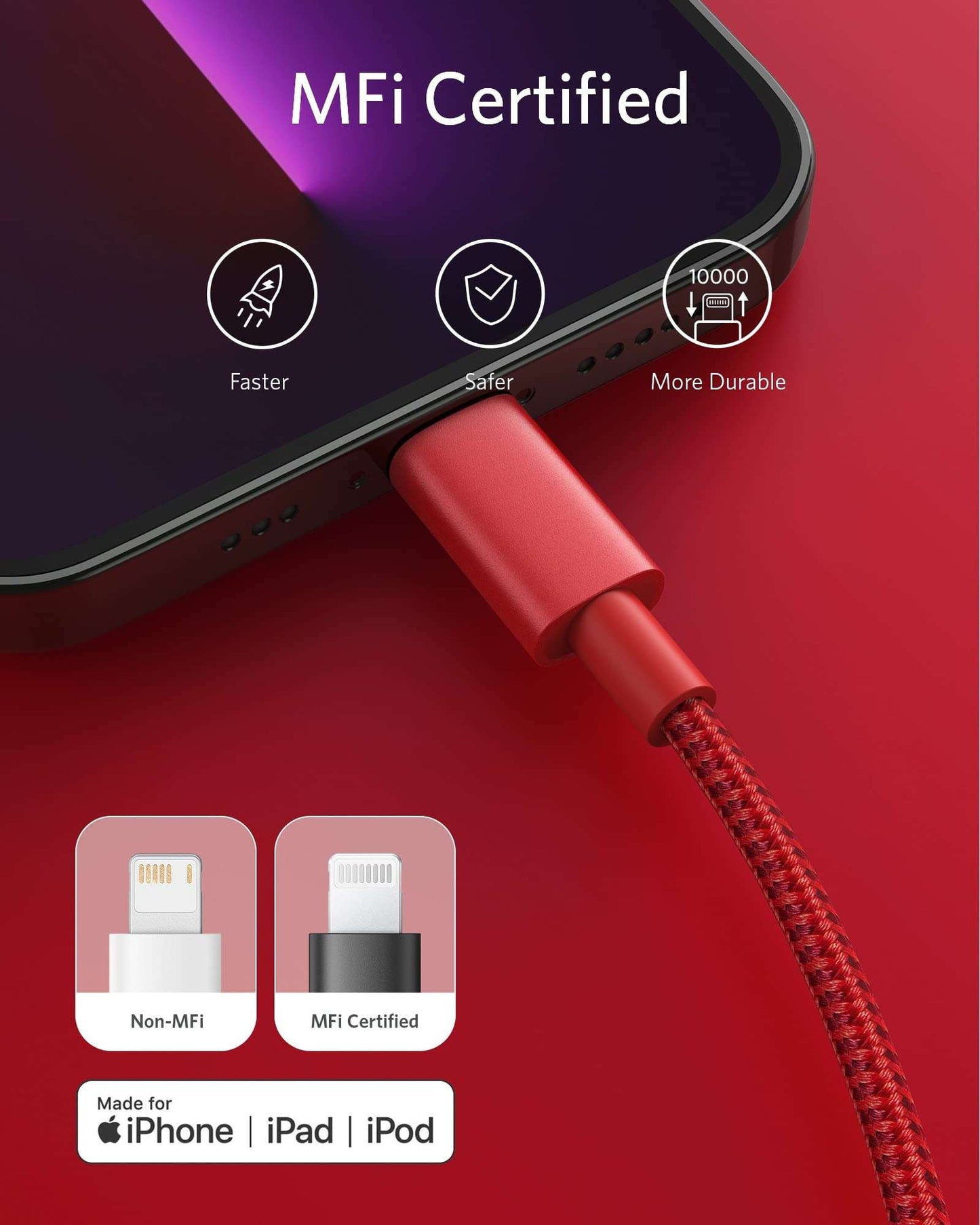 Anker USB-C to Lightning Cable with nylon exterior, MFi certified, fast charging compatible for iPhone