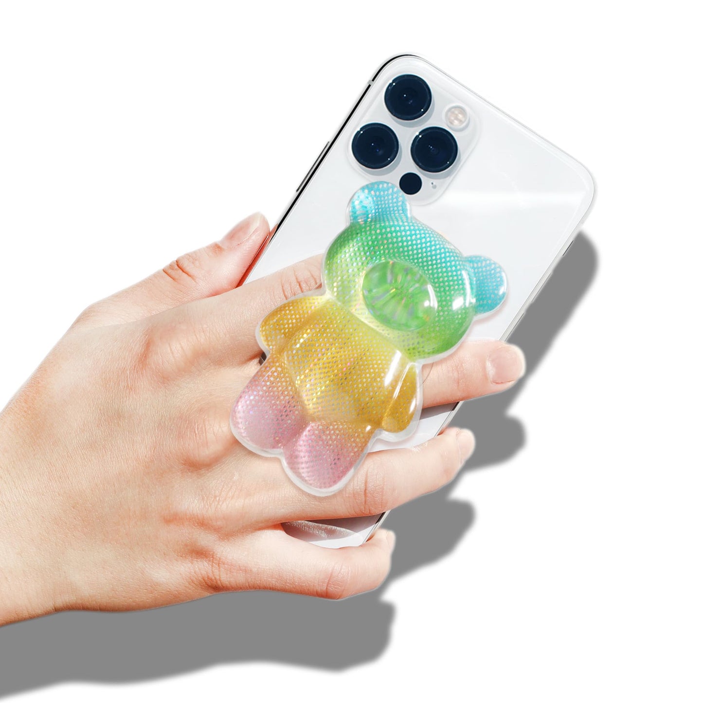On The Grip Magnetic 3D Gummy Bear Style Expandable Collapsible Mobile Phone Grip Stand Holder for Smartphone Tablet Cell Phone Accessory (Matte Holographic)