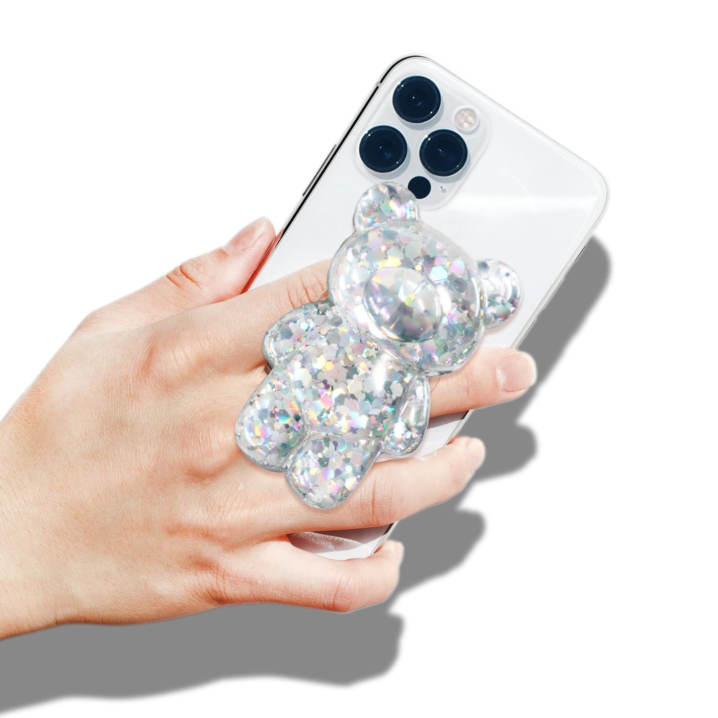 On The Grip Magnetic 3D Gummy Bear Style Expandable Collapsible Mobile Phone Grip Stand Holder for Smartphone Tablet Cell Phone Accessory (Matte Holographic)