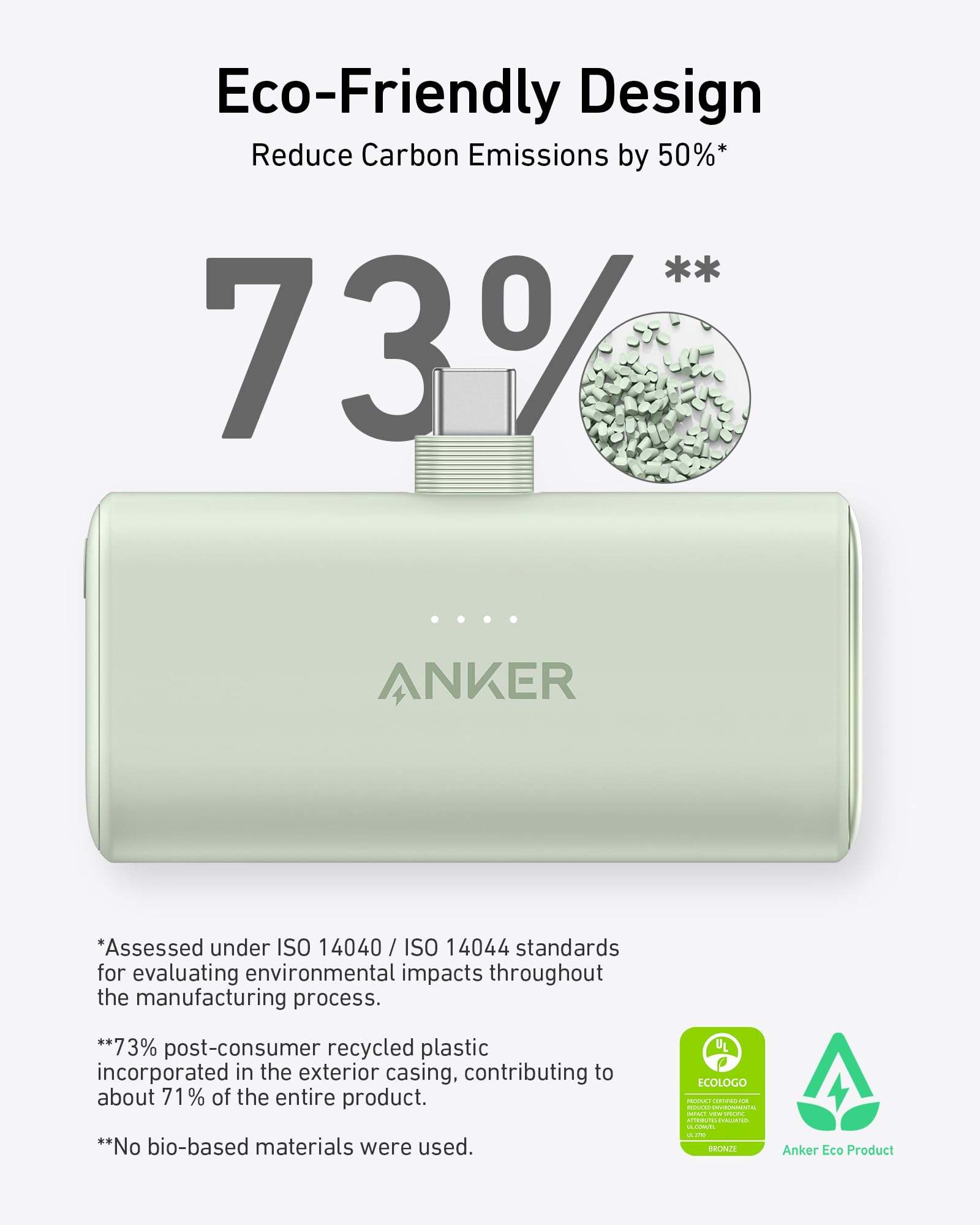 Compact power bank with foldable USB-C connector and dual USB-C ports for two-port high-speed charging at 22.5W