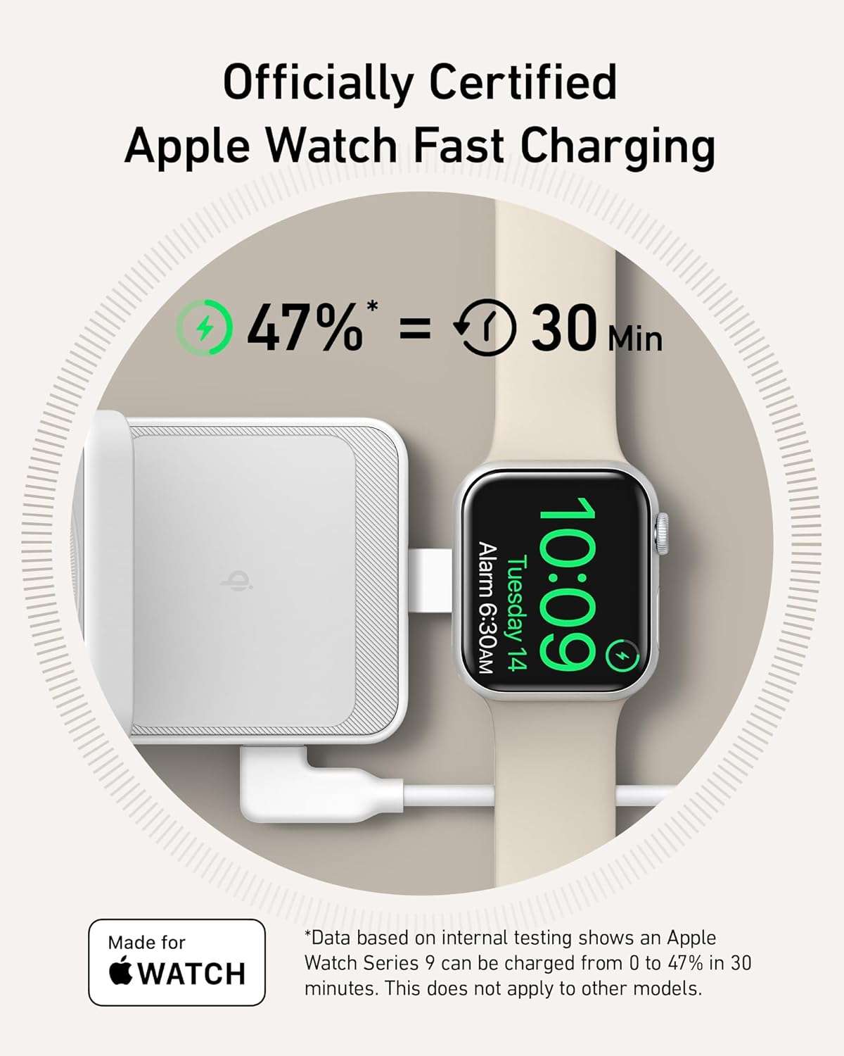 Foldable 3-in-1 wireless charging station with 15W fast charging for iPhone, AirPods, and Apple Watch