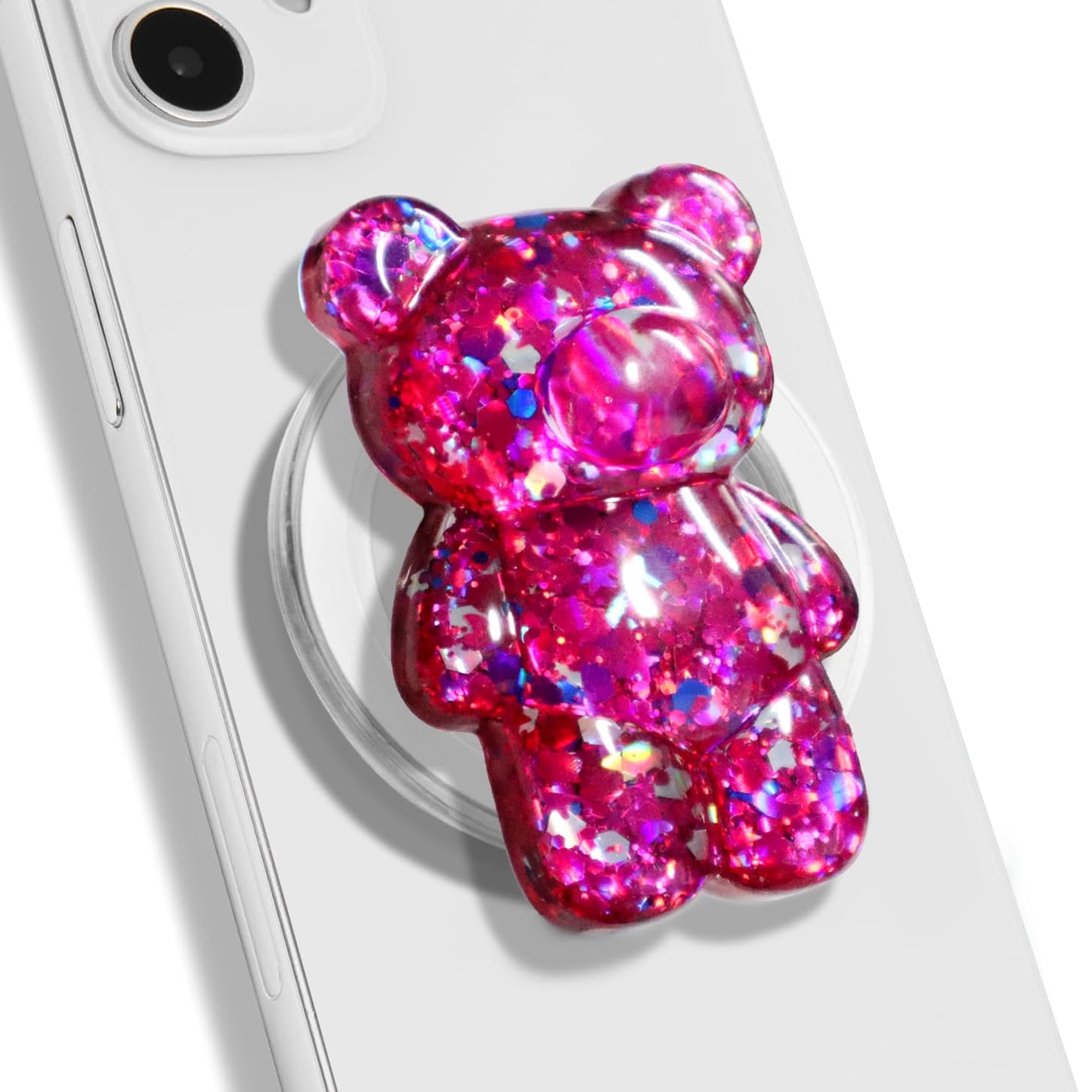 On The Grip Magnetic 3D Gummy Bear Style Expandable Collapsible Mobile Phone Grip Stand Holder for Smartphone Tablet Cell Phone Accessory (Matte Holographic)