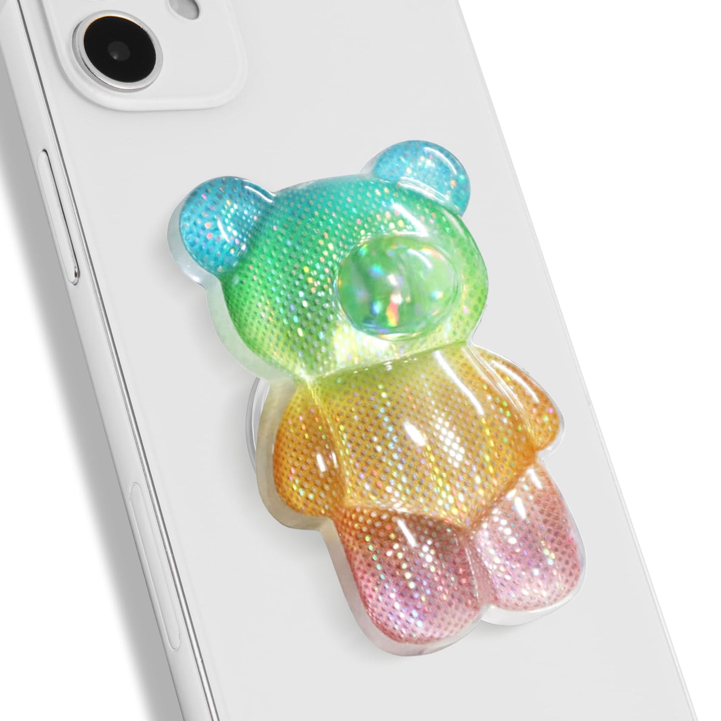On The Grip Magnetic 3D Gummy Bear Style Expandable Collapsible Mobile Phone Grip Stand Holder for Smartphone Tablet Cell Phone Accessory (Matte Holographic)