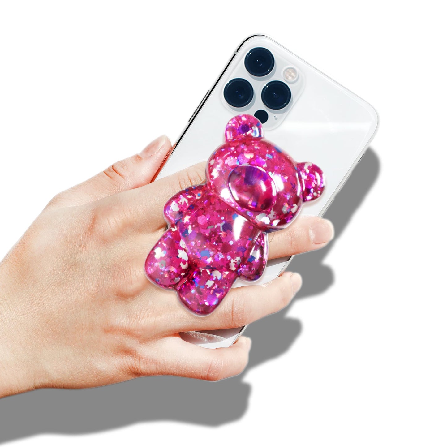 On The Grip Magnetic 3D Gummy Bear Style Expandable Collapsible Mobile Phone Grip Stand Holder for Smartphone Tablet Cell Phone Accessory (Matte Holographic)