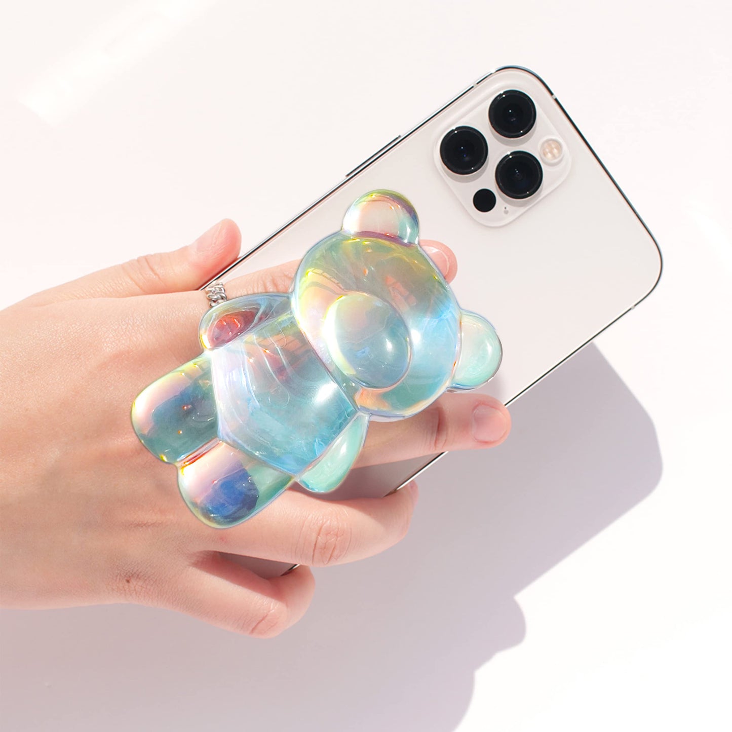 On The Grip Magnetic 3D Gummy Bear Style Expandable Collapsible Mobile Phone Grip Stand Holder for Smartphone Tablet Cell Phone Accessory (Matte Holographic)