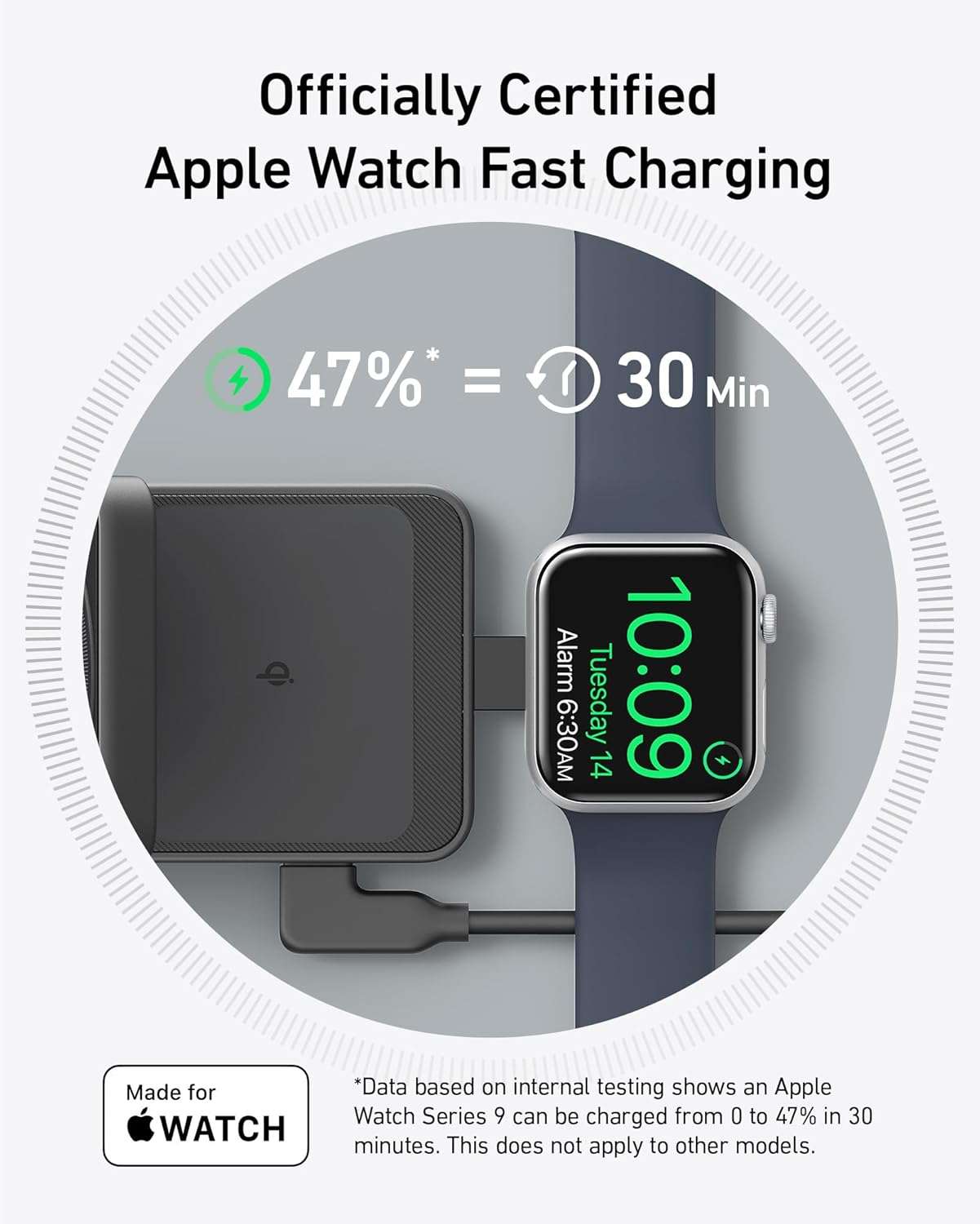 Foldable 3-in-1 wireless charging station with 15W ultra-fast Qi2 certified charging for iPhone, AirPods, and Apple Watch