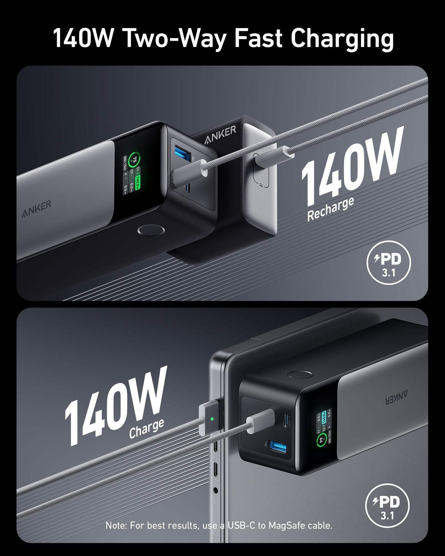 737 Power Bank PowerCore 24K portable charger with 140W fast charging and digital display