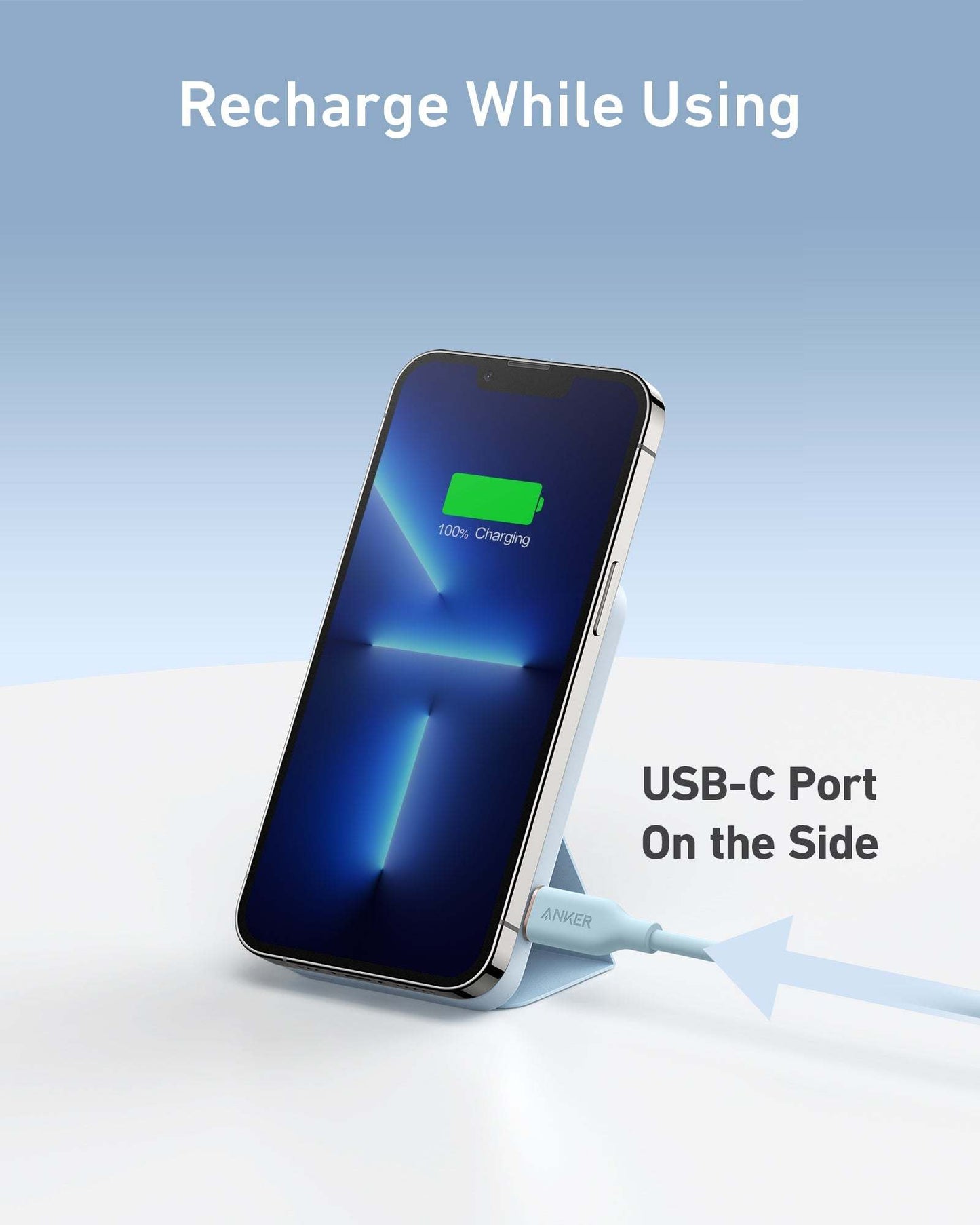 Anker 622 Magnetic Battery with foldable kickstand for iPhone, slim compact design, strong magnetic alignment, and USB-C cable included