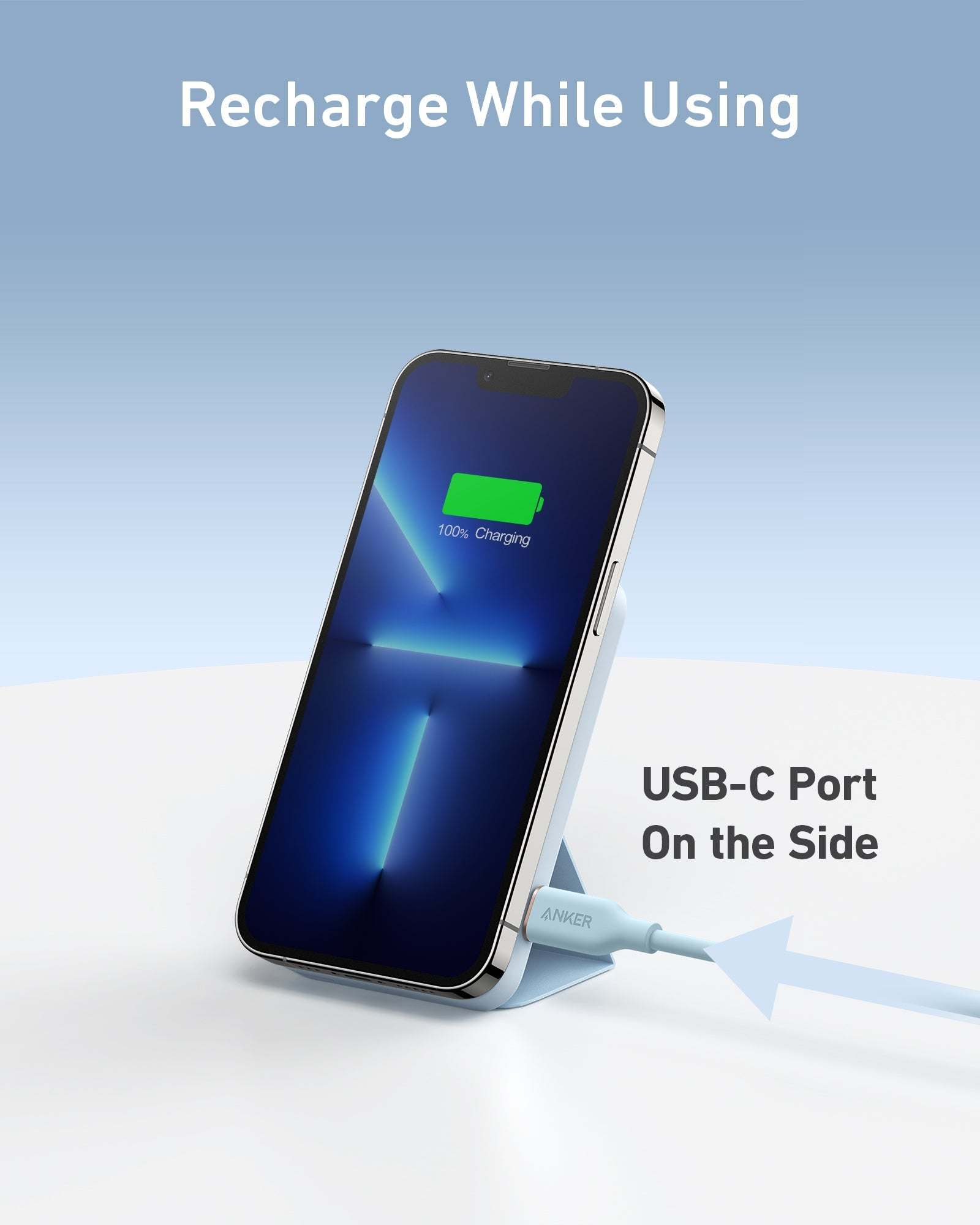 Anker 622 Magnetic Battery with foldable kickstand for iPhone, slim compact design, strong magnetic alignment, and USB-C cable included