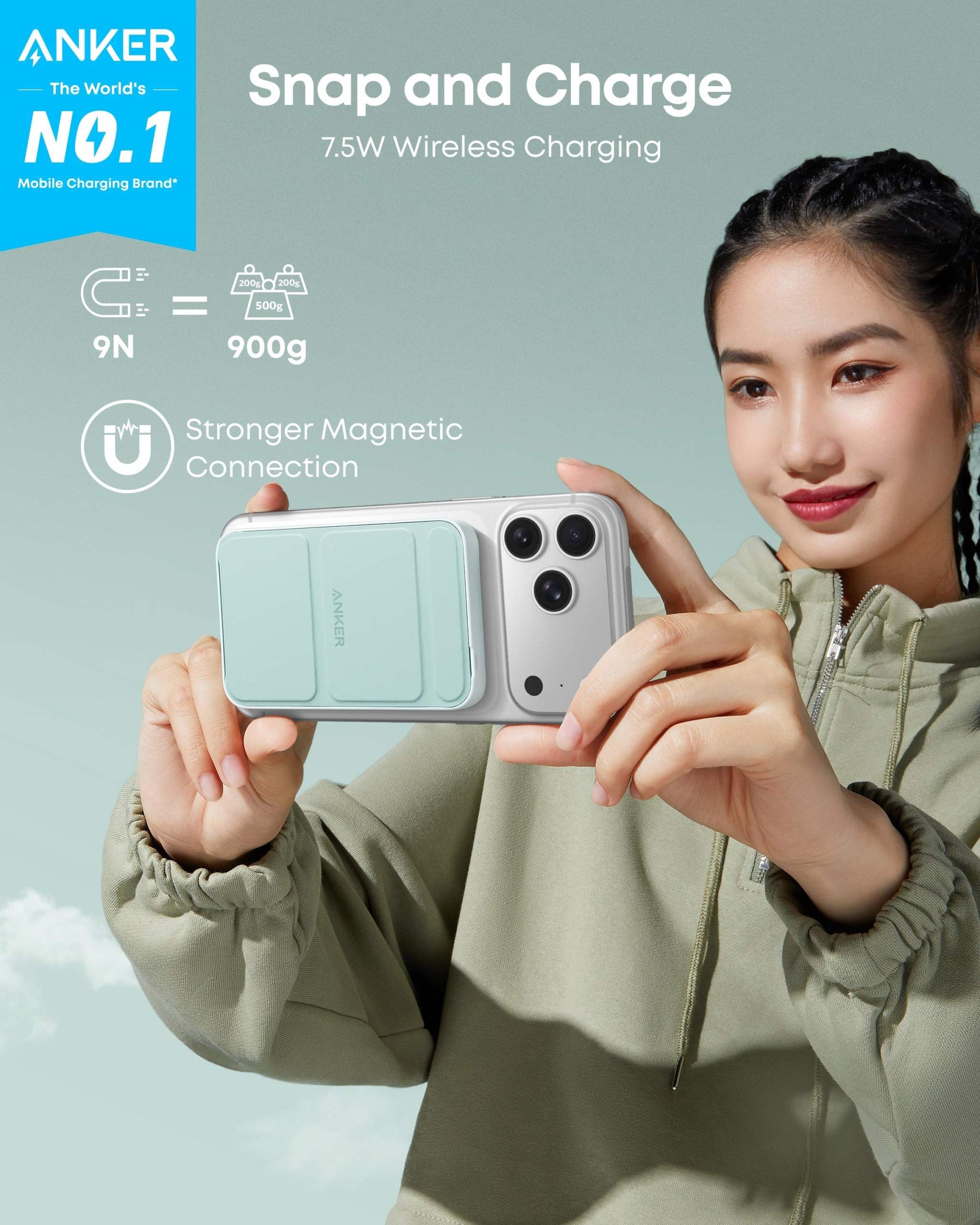 Anker 622 Magnetic Battery with foldable kickstand and strong magnetic alignment for iPhone charging