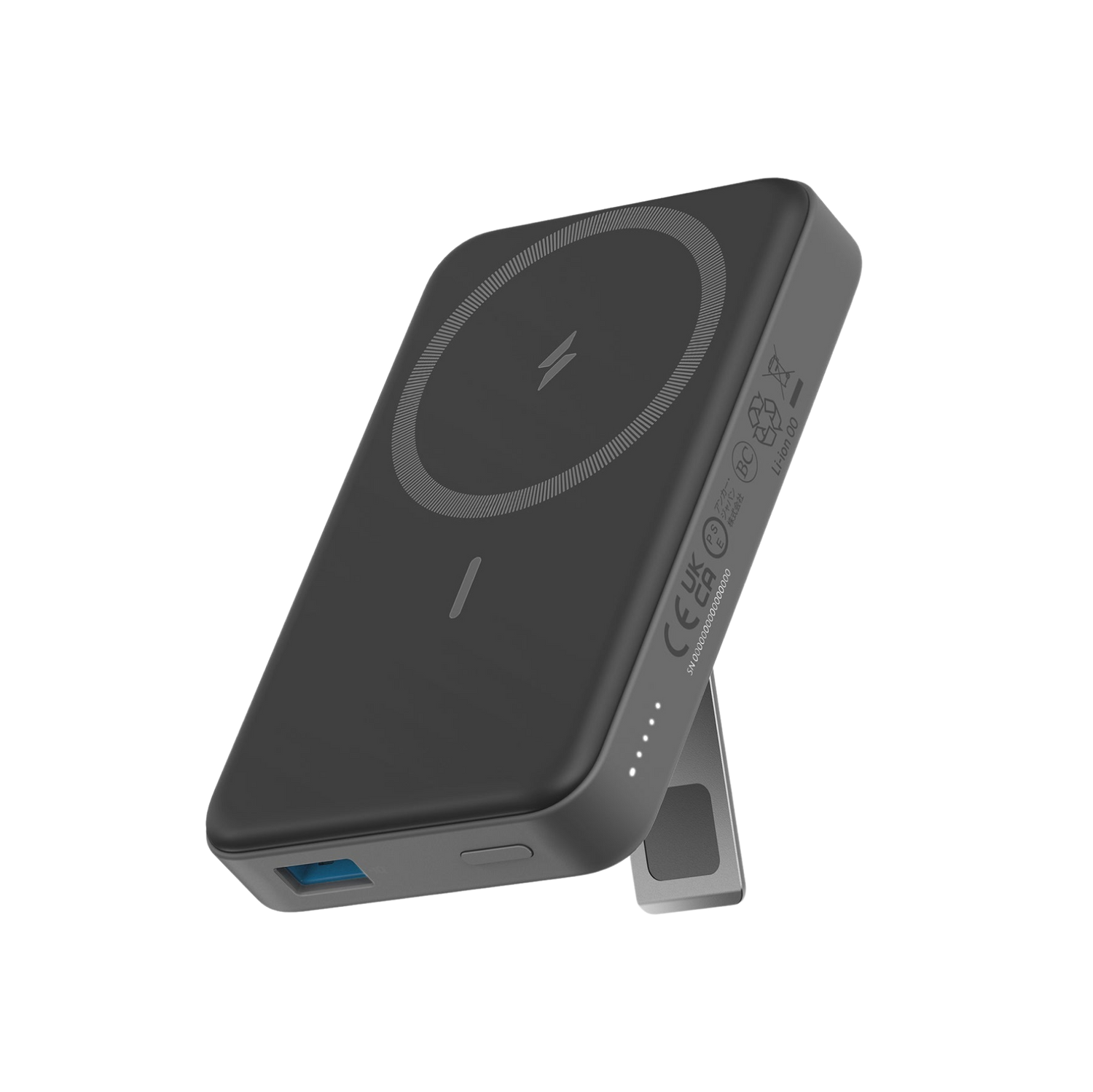 Magnetic Battery with snap-on wireless charging and foldable stand