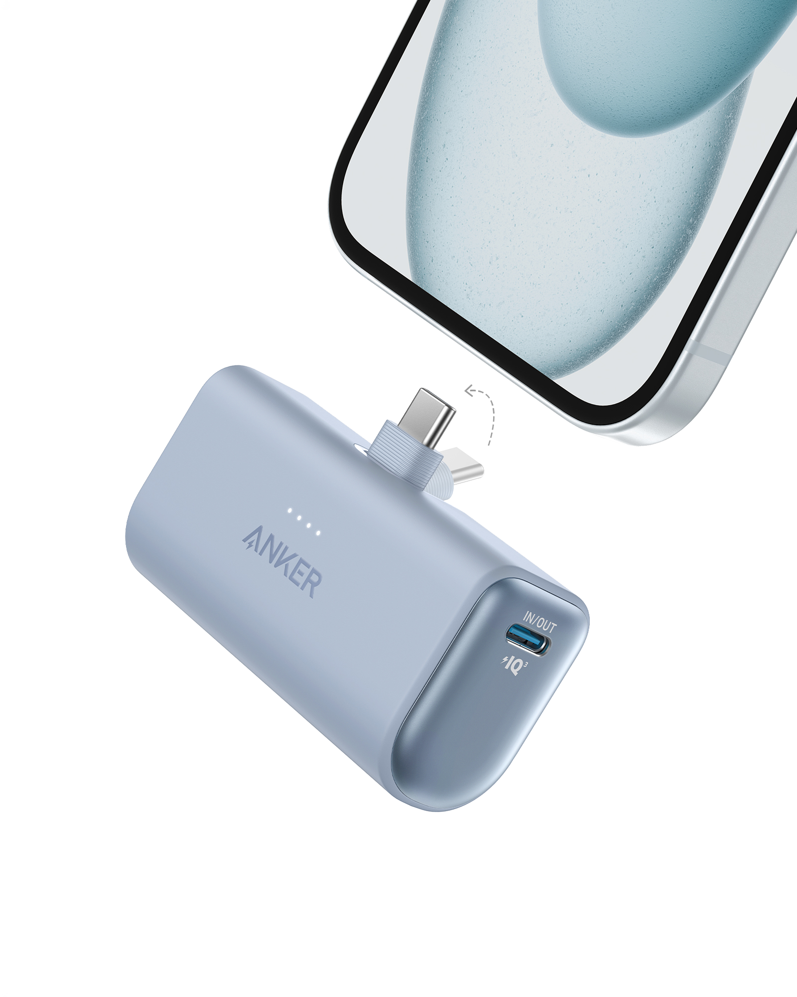 Anker Nano power bank with two-port high-speed 22.5W charging and foldable USB-C connector