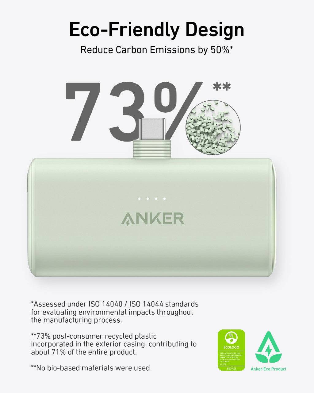 Compact power bank with two USB-C ports and foldable connector for high-speed 22.5W charging