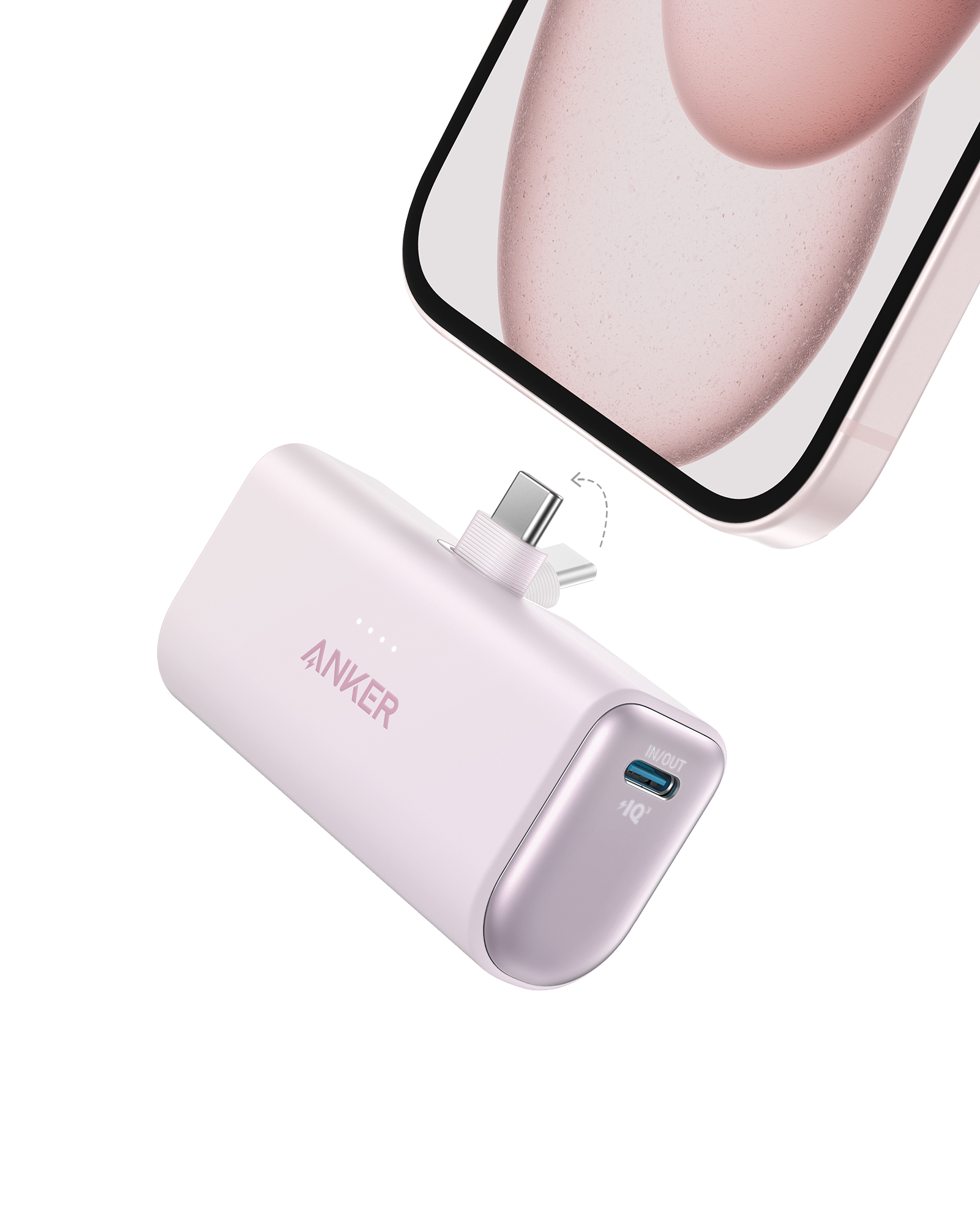 Compact power bank with two USB-C ports and foldable connector for high-speed 22.5W charging