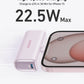 Compact power bank with foldable USB-C connector and dual high-speed USB-C ports for 22.5W charging