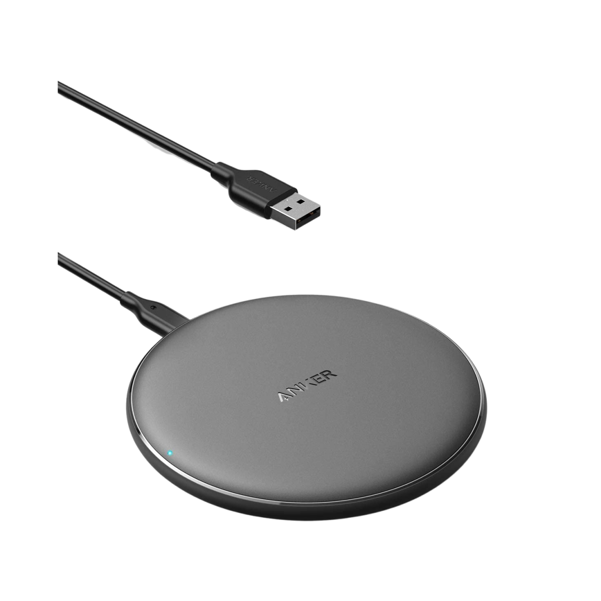 Anker Wireless Charger Pad with 10W fast charging and universal compatibility for phones and earbuds