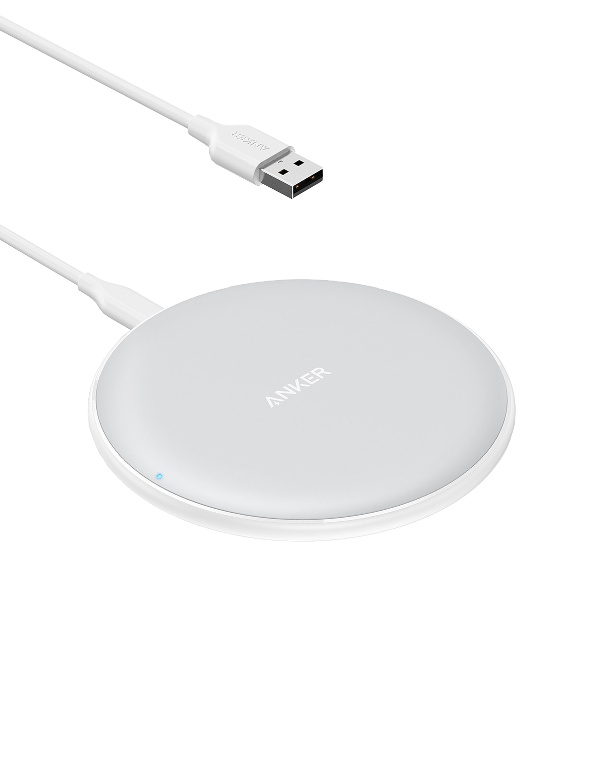 Anker Wireless Charger Pad charging smartphone and earbuds wirelessly with universal compatibility and through-case charging features