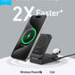 Foldable 3-in-1 wireless charging station with 15W ultra-fast Qi2 certified charging for iPhone, AirPods, and Apple Watch