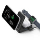 Foldable 3-in-1 wireless charging station with 15W ultra-fast charging for iPhone, AirPods, and Apple Watch.