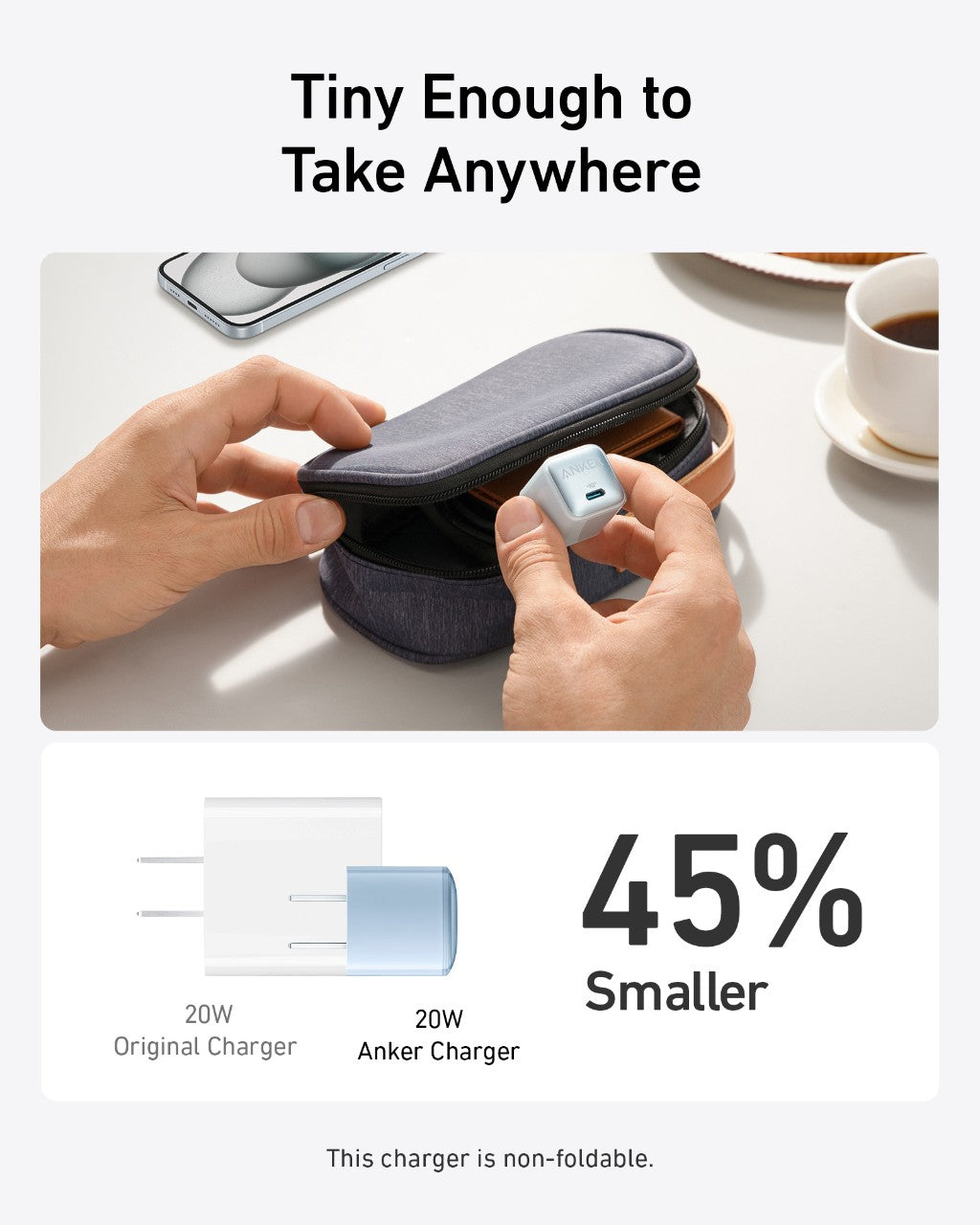 Compact Anker Nano Charger 20W USB-C fast charging with advanced safety features