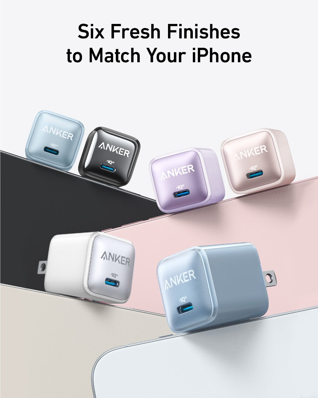 Compact Anker Nano Charger 20W USB-C fast charger with advanced safety features and multiple finish options