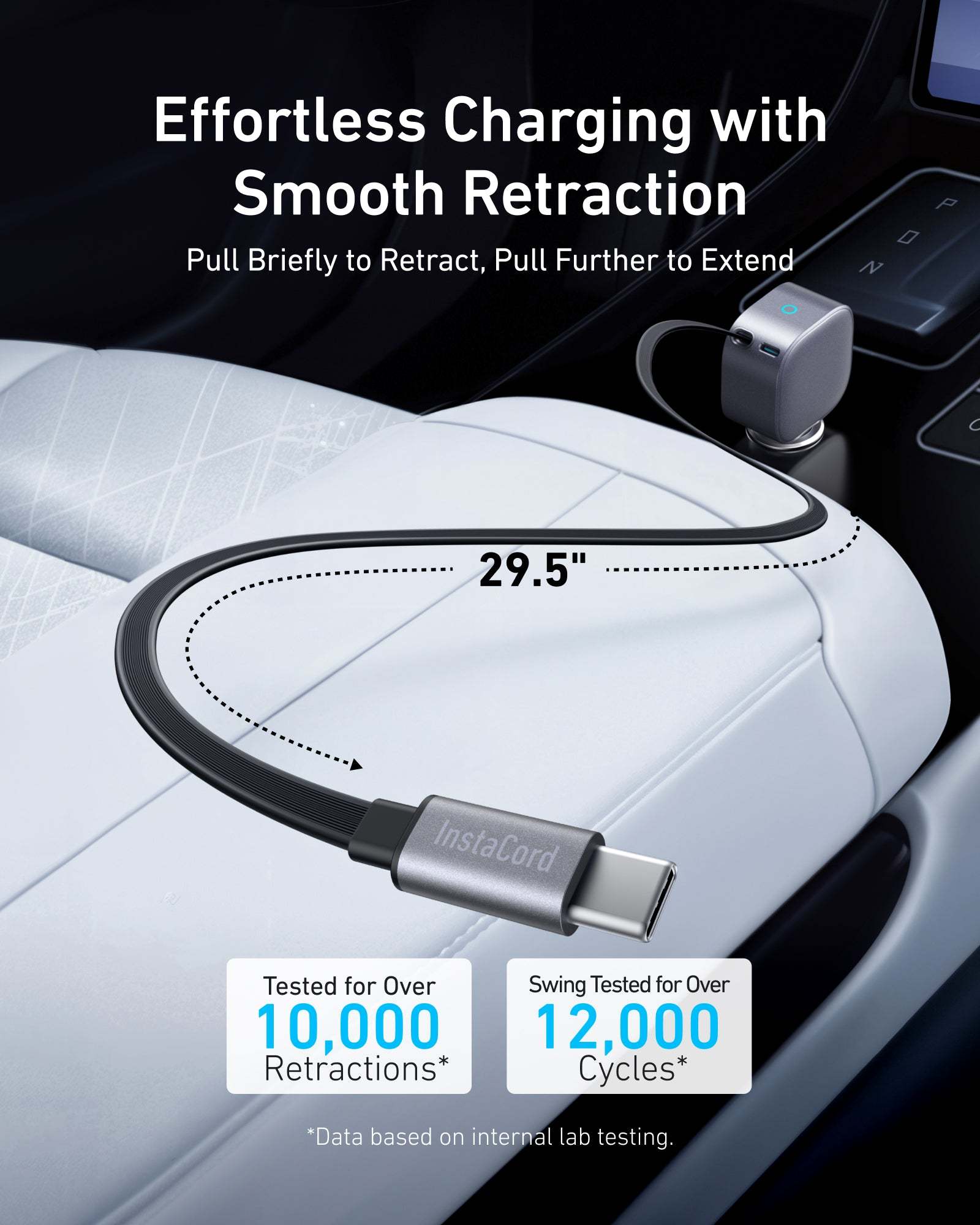 Anker Nano 75W Car Charger with retractable USB-C cable and dual-device fast charging